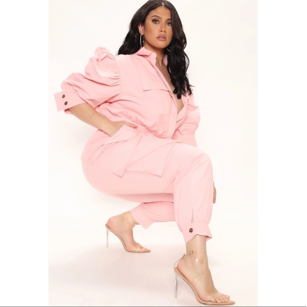 Fashion Nova 1X Taking Off Utility Jumpsuit - Pink